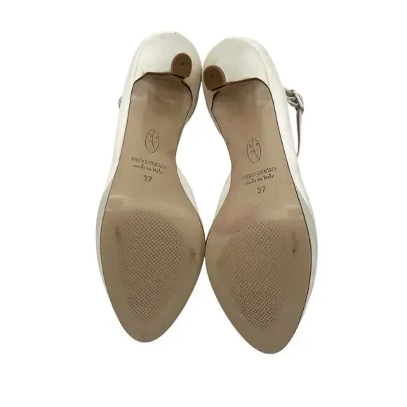 D. Lacquaniti white Satin d'Orsay Mary Jane heels Sz 37 Bridal Luxury Designer - Picture 11 of 11